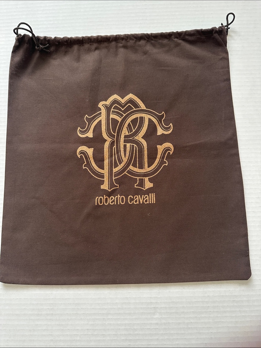 Authentic Roberto Cavalli Brown Drawstring Dust Bag with Bronze Monogram